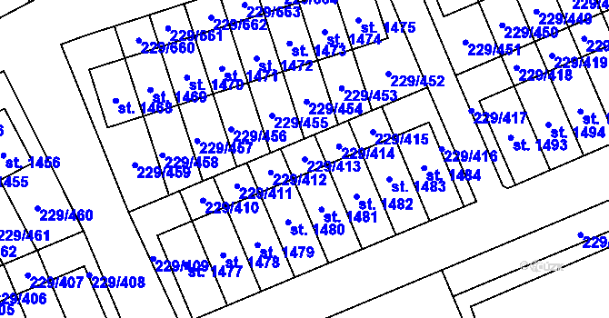 Parcela st. 229/413 v KÚ Králův Dvůr, Katastrální mapa