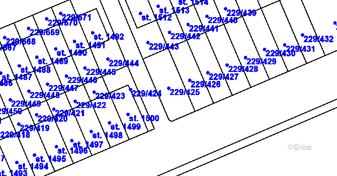 Parcela st. 229/425 v KÚ Králův Dvůr, Katastrální mapa