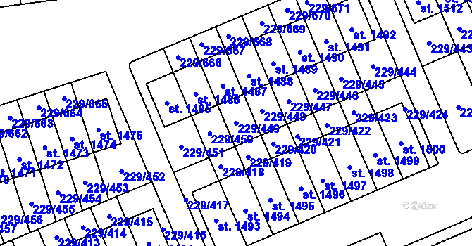 Parcela st. 229/449 v KÚ Králův Dvůr, Katastrální mapa