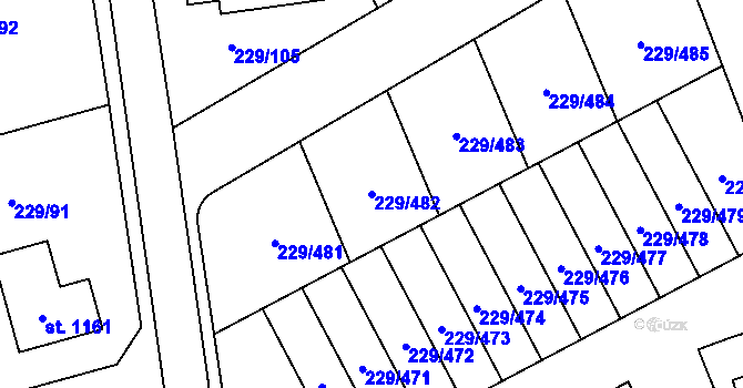 Parcela st. 229/482 v KÚ Králův Dvůr, Katastrální mapa