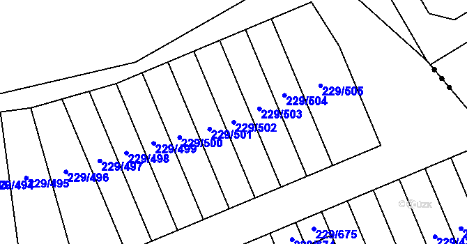Parcela st. 229/502 v KÚ Králův Dvůr, Katastrální mapa