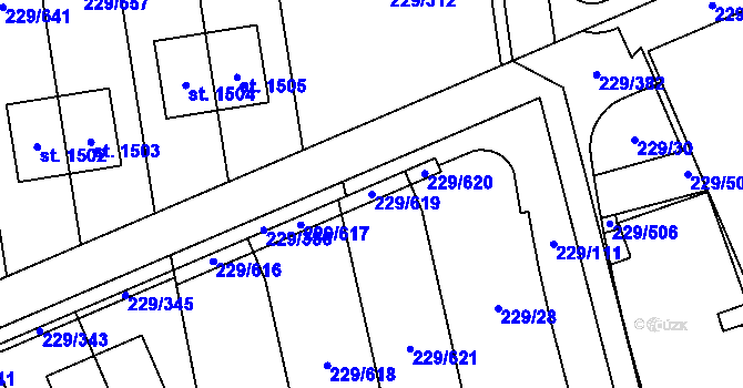 Parcela st. 229/619 v KÚ Králův Dvůr, Katastrální mapa