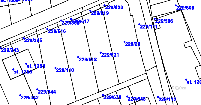 Parcela st. 229/621 v KÚ Králův Dvůr, Katastrální mapa