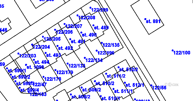 Parcela st. 122/196 v KÚ Králův Dvůr, Katastrální mapa