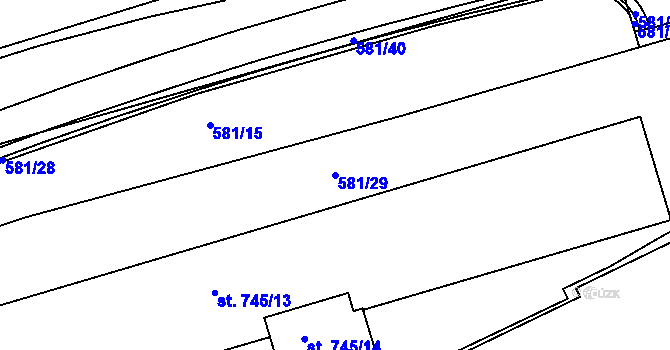 Parcela st. 581/29 v KÚ Králův Dvůr, Katastrální mapa