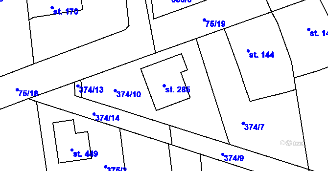 Parcela st. 285 v KÚ Popovice u Králova Dvora, Katastrální mapa