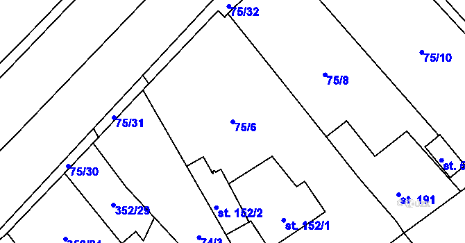 Parcela st. 75/6 v KÚ Popovice u Králova Dvora, Katastrální mapa