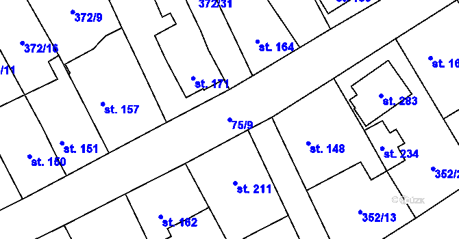 Parcela st. 75/9 v KÚ Popovice u Králova Dvora, Katastrální mapa