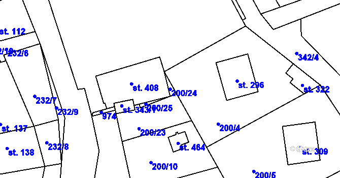 Parcela st. 200/24 v KÚ Popovice u Králova Dvora, Katastrální mapa