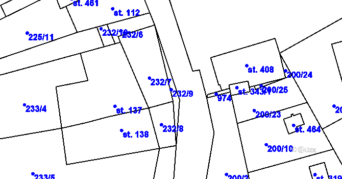 Parcela st. 232/9 v KÚ Popovice u Králova Dvora, Katastrální mapa