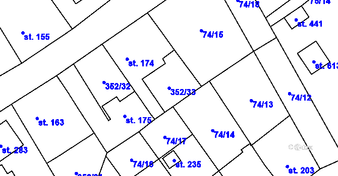 Parcela st. 352/33 v KÚ Popovice u Králova Dvora, Katastrální mapa