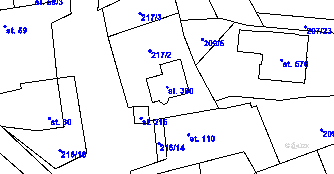 Parcela st. 380 v KÚ Popovice u Králova Dvora, Katastrální mapa