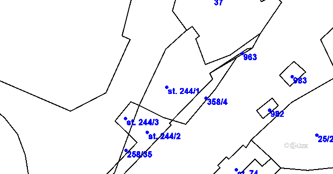 Parcela st. 244/1 v KÚ Popovice u Králova Dvora, Katastrální mapa