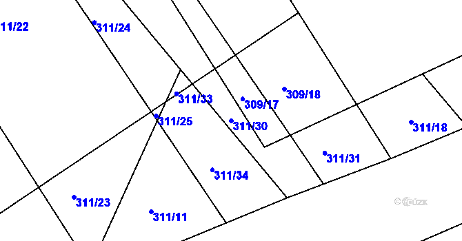 Parcela st. 311/30 v KÚ Popovice u Králova Dvora, Katastrální mapa