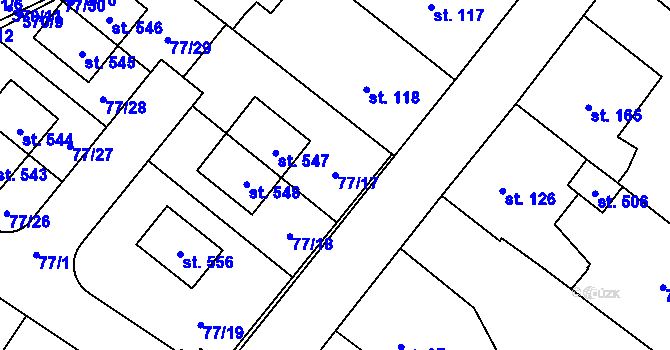 Parcela st. 77/17 v KÚ Popovice u Králova Dvora, Katastrální mapa