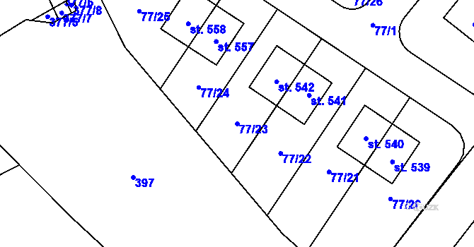 Parcela st. 77/23 v KÚ Popovice u Králova Dvora, Katastrální mapa