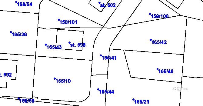 Parcela st. 165/41 v KÚ Popovice u Králova Dvora, Katastrální mapa
