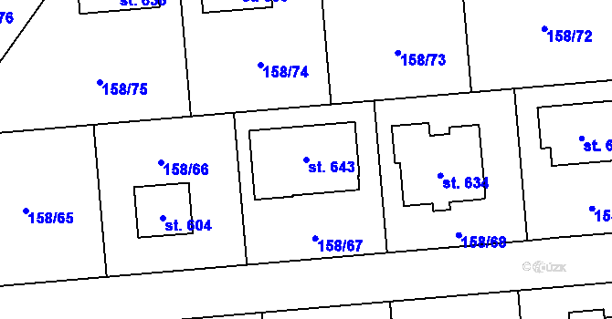 Parcela st. 643 v KÚ Popovice u Králova Dvora, Katastrální mapa