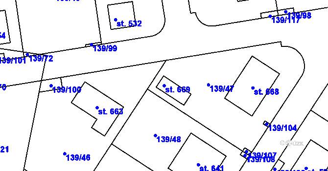 Parcela st. 669 v KÚ Popovice u Králova Dvora, Katastrální mapa