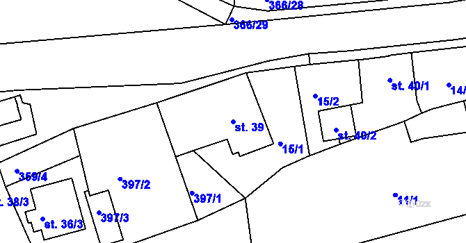 Parcela st. 39 v KÚ Počaply, Katastrální mapa