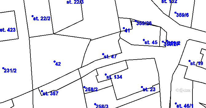 Parcela st. 47 v KÚ Počaply, Katastrální mapa