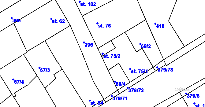 Parcela st. 75/2 v KÚ Počaply, Katastrální mapa