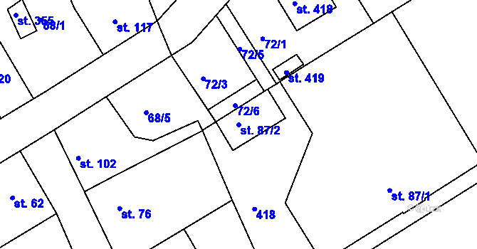 Parcela st. 87/2 v KÚ Počaply, Katastrální mapa
