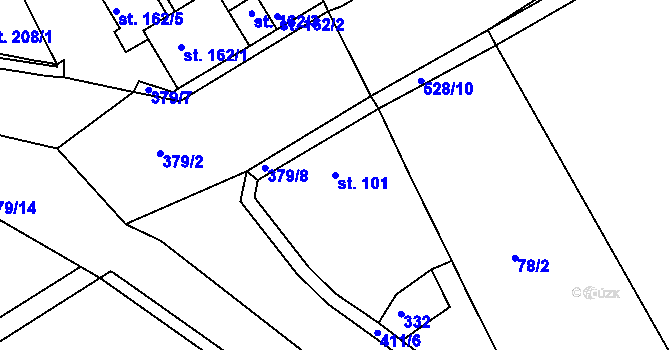Parcela st. 101 v KÚ Počaply, Katastrální mapa