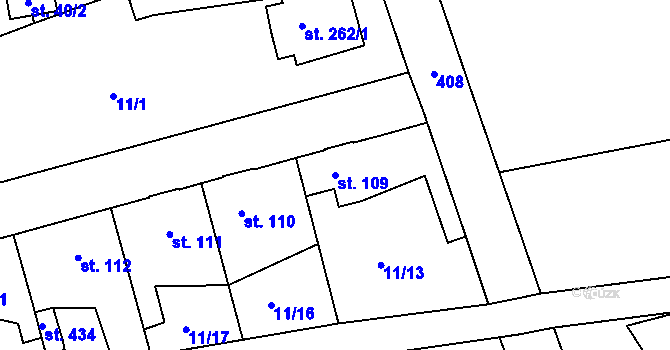 Parcela st. 109 v KÚ Počaply, Katastrální mapa