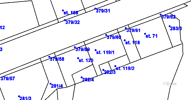 Parcela st. 119/1 v KÚ Počaply, Katastrální mapa