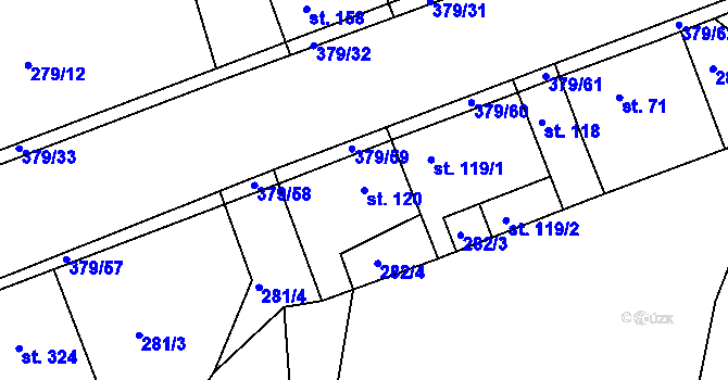 Parcela st. 120 v KÚ Počaply, Katastrální mapa