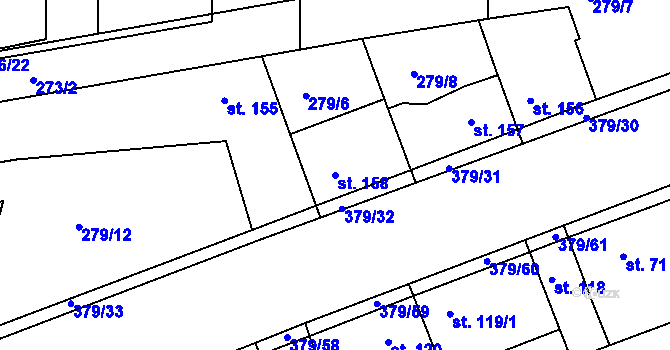 Parcela st. 158 v KÚ Počaply, Katastrální mapa