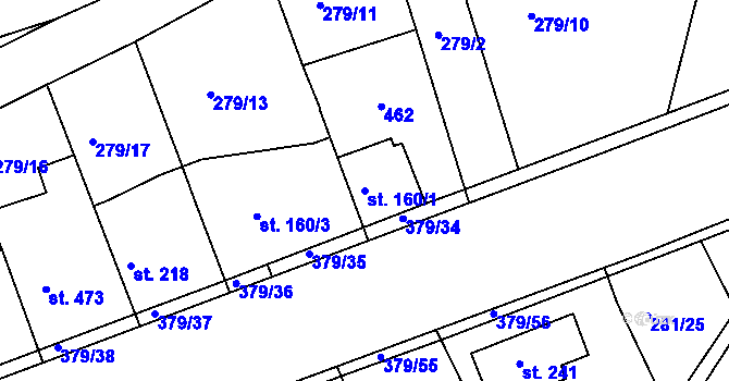 Parcela st. 160/1 v KÚ Počaply, Katastrální mapa