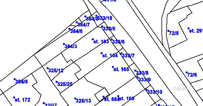 Parcela st. 164 v KÚ Počaply, Katastrální mapa