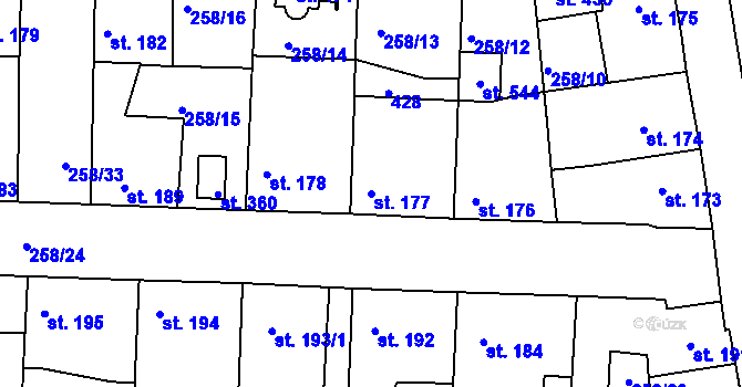 Parcela st. 177 v KÚ Počaply, Katastrální mapa