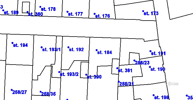 Parcela st. 184 v KÚ Počaply, Katastrální mapa
