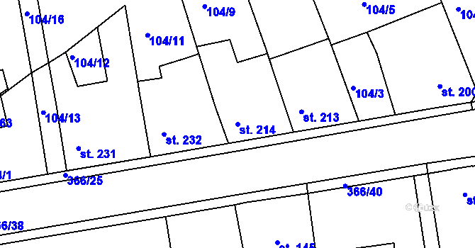 Parcela st. 214 v KÚ Počaply, Katastrální mapa
