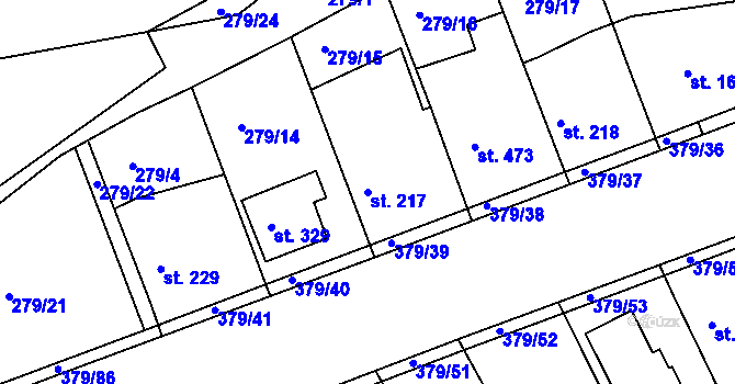 Parcela st. 217 v KÚ Počaply, Katastrální mapa