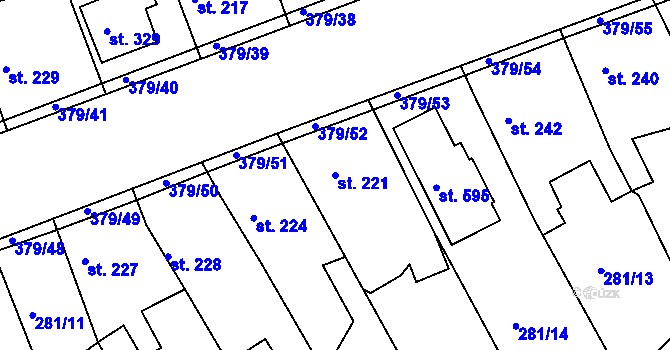 Parcela st. 221 v KÚ Počaply, Katastrální mapa