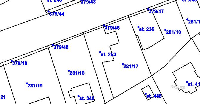 Parcela st. 253 v KÚ Počaply, Katastrální mapa