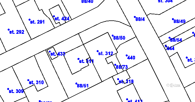 Parcela st. 312 v KÚ Počaply, Katastrální mapa