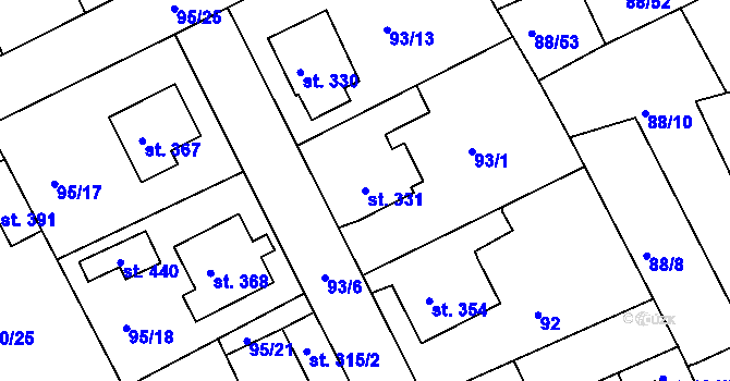 Parcela st. 331 v KÚ Počaply, Katastrální mapa