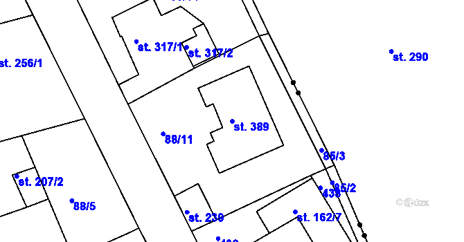 Parcela st. 389 v KÚ Počaply, Katastrální mapa