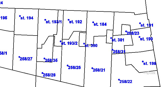 Parcela st. 390 v KÚ Počaply, Katastrální mapa