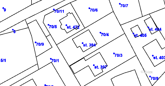 Parcela st. 394 v KÚ Počaply, Katastrální mapa