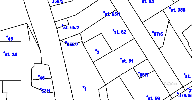 Parcela st. 2 v KÚ Počaply, Katastrální mapa