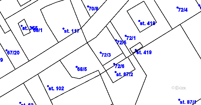 Parcela st. 72/3 v KÚ Počaply, Katastrální mapa