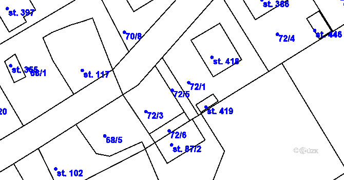 Parcela st. 72/5 v KÚ Počaply, Katastrální mapa