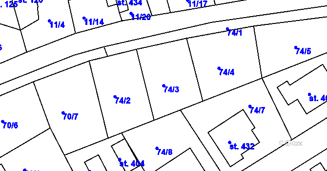 Parcela st. 74/3 v KÚ Počaply, Katastrální mapa