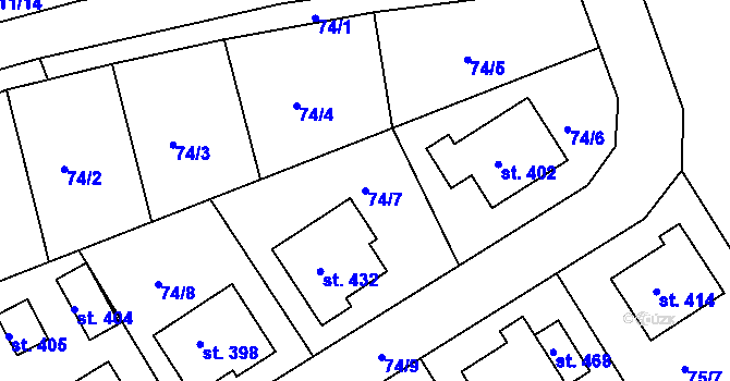 Parcela st. 74/7 v KÚ Počaply, Katastrální mapa